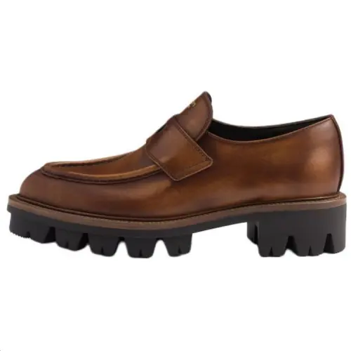 PRADA Mocassini Calfskin Loafers 4.5cm Women's Brown
