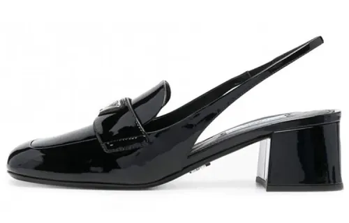 PRADA Leather Chunky Heel High Heels 4.5cm Women's Black