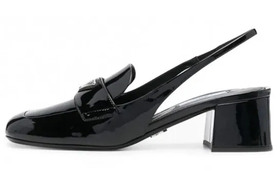 PRADA Leather Chunky Heel High Heels 4.5cm Women's Black