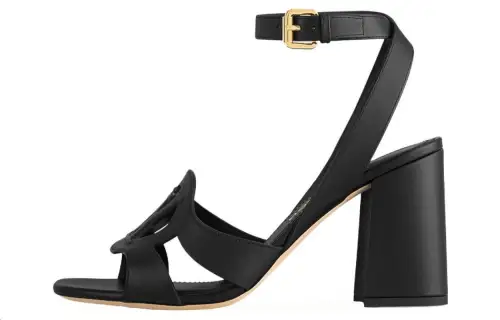LOUIS VUITTON Isola Leather Comfortable And Trendy One Strap Sandals 8.5cm Women's Black