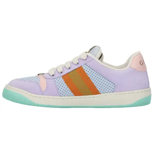 GUCCI Screener Lovelight Leather Distressed Shoes Low top Stylish Skateboarding Shoes Women's Purple Blue Orange