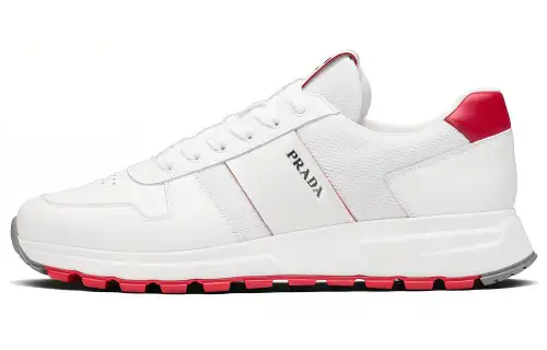 PRADA Prax 01 Textile, Synthetic Leather Lace Up Low top Casual Shoes Men's White Red