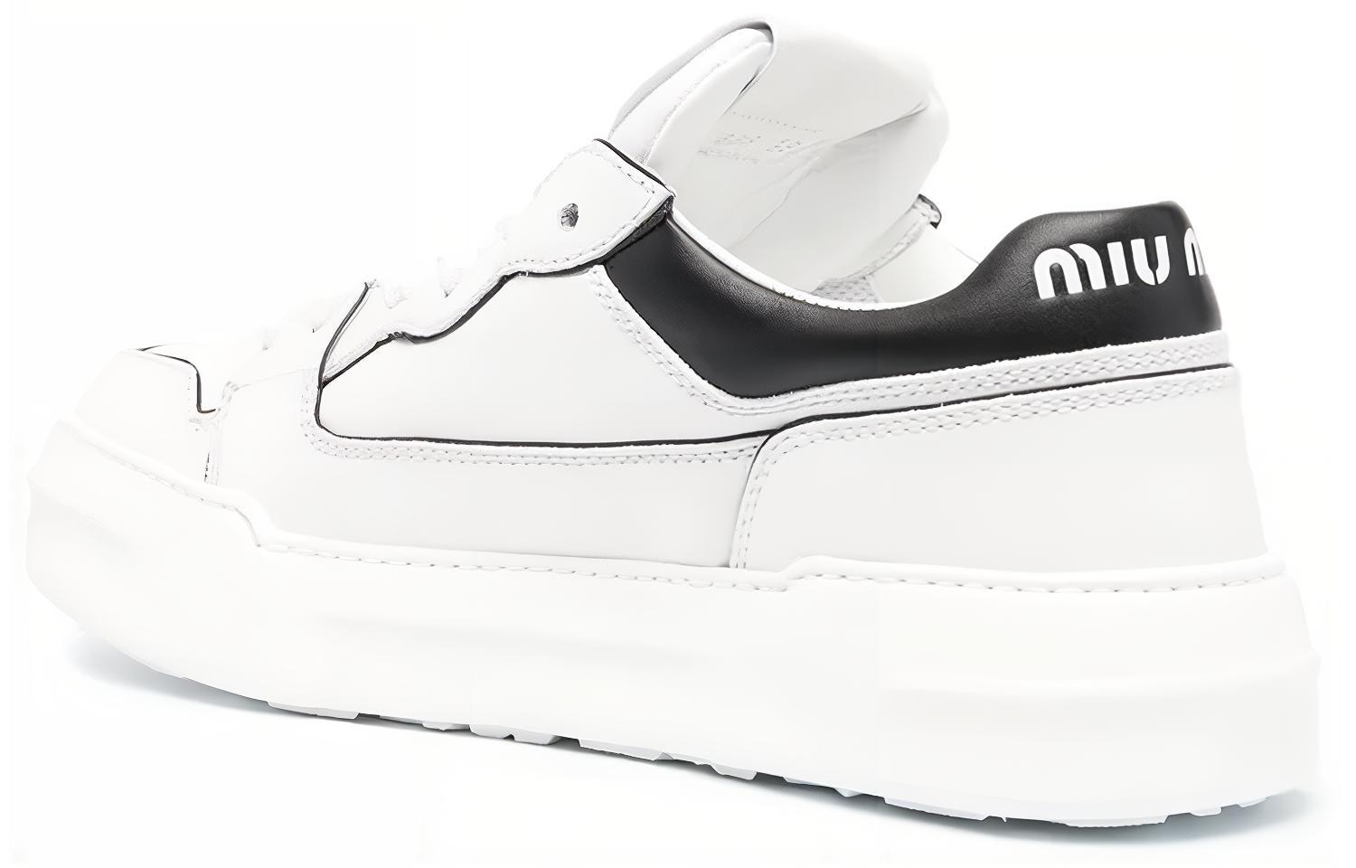 MIU MIU Cow Leather Low top Stylish Skateboarding Shoes Women's White Black