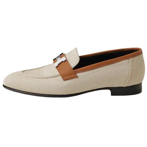 HERMES PARIS Calfskin Loafers Women's Beige