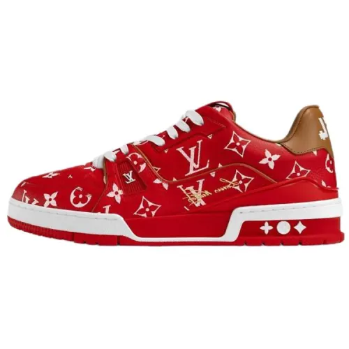 LOUIS VUITTON Trainer Cow Leather Low top Skateboard Shoes Men's Red