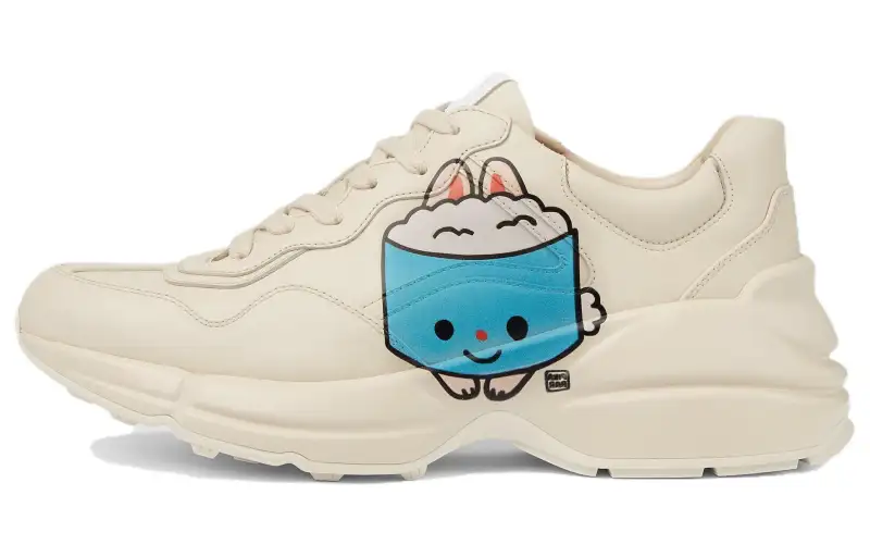 GUCCI Rhyton Leather Low top Chunky Sneakers Women's Ivory White