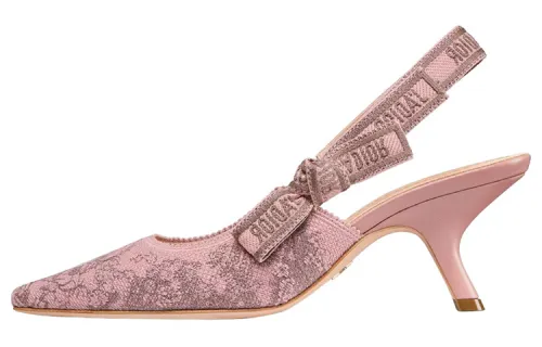 DIOR J'Adior Cotton Fabric Embroidery Cone Heel High Heels 6.5cm Women's Pink