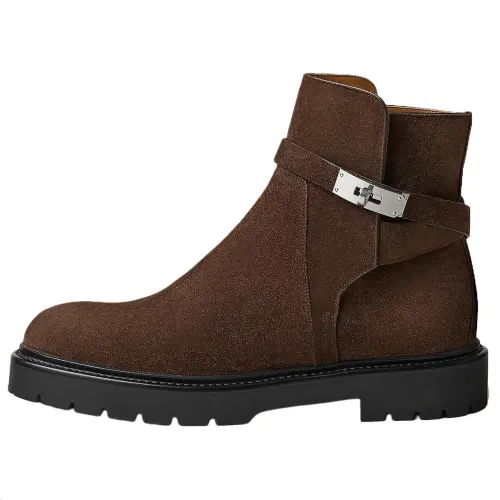 HERMES Jeff Calfskin Ankle Boots 3.5cm Men's Brown