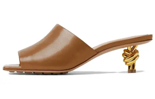 Bottega Veneta Knot Genuine Leather Sole Quiet Slide Slippers Women's Brown
