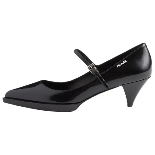 PRADA Leather Cone Heel High Heels 5.5cm Women's Black