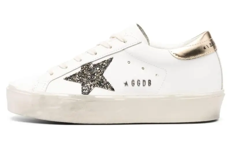 Golden Goose Hi Star White Glitter Gold Women's