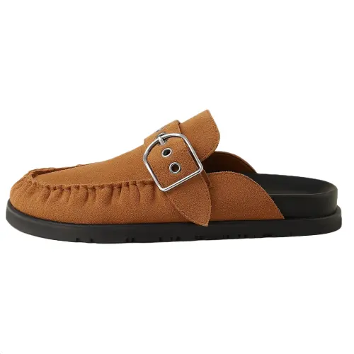 HERMES Rubber Sole Closed Toe Slippers Women's Brown