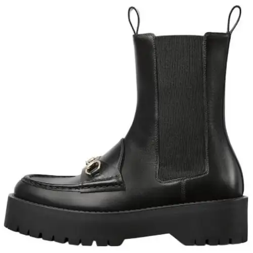 GUCCI Horsebit Leather Short Chelsea Boots Women's Black