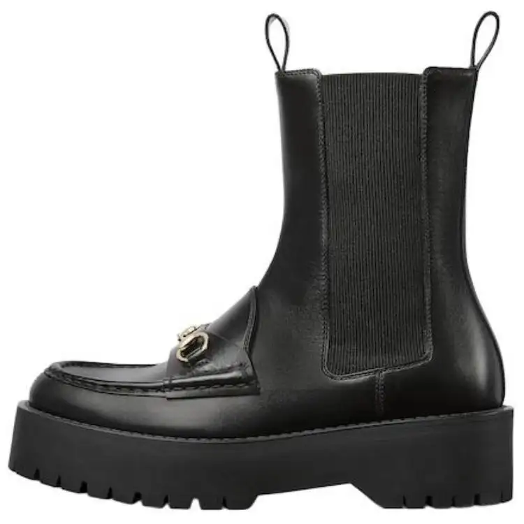 GUCCI Horsebit Leather Short Chelsea Boots Women's Black