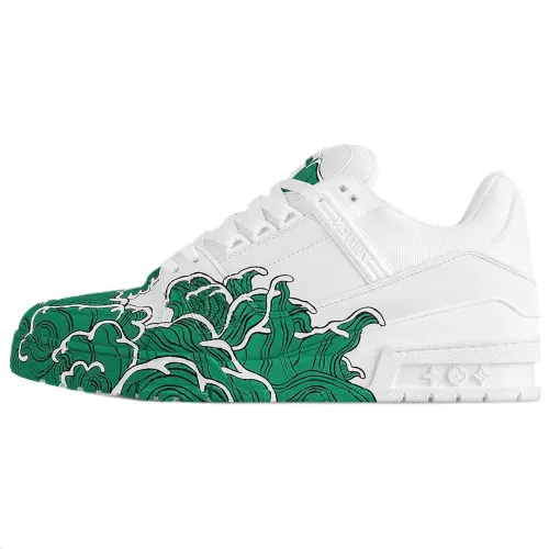 LOUIS VUITTON Trainer Cow Leather Low top Skateboard Shoes Unisex Green White