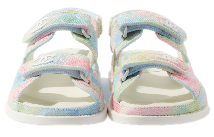 CHANEL Fabric One Strap Sandals Women's Pink Blue