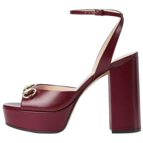 GUCCI Horsebit Leather One Strap Sandals 11.4cm Women's Dark Red