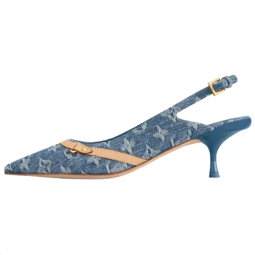 LOUIS VUITTON 6AM Denim Slim Heel High Heels Women's Blue