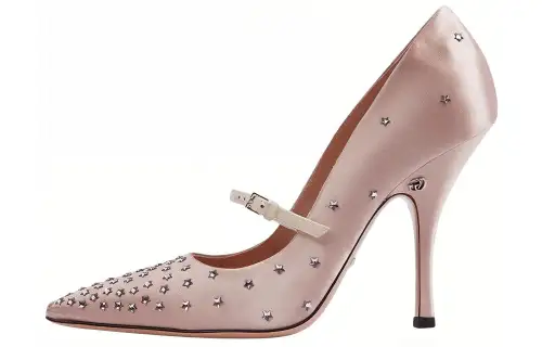 GUCCI Jodie Embellished Satin Pumps Pink Women's
