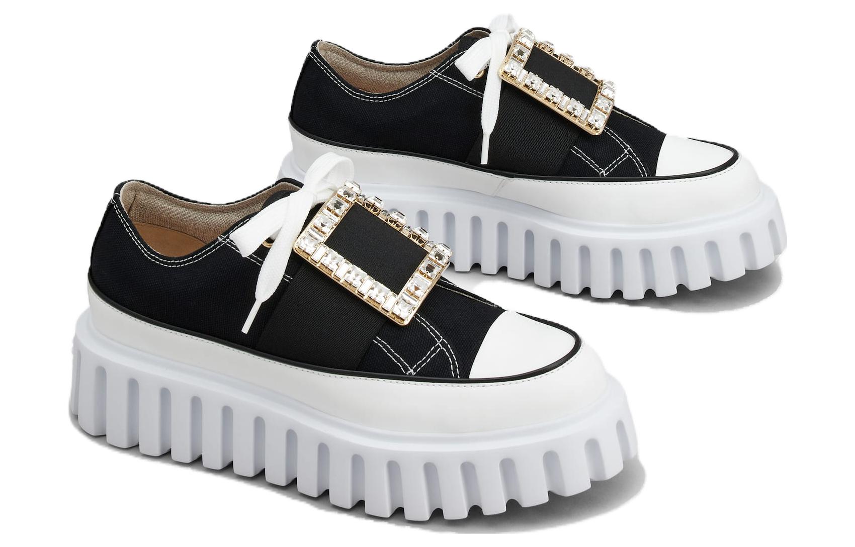Roger Vivier Viv' Go Thick Canvas Low top Platform Shoes 3.5cm Women's Black White