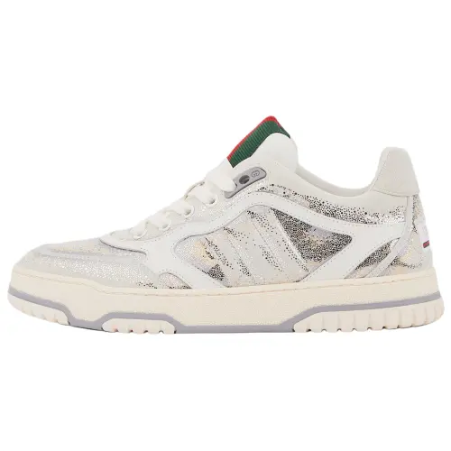 GUCCI Re Web Leather Low top Skateboard Shoes Women's White Gray