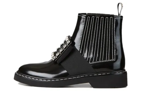 Roger Vivier Roger Vivier Viv' Rangers Diamond Button Embroidery Round Toe Chelsea Boots Women's Black