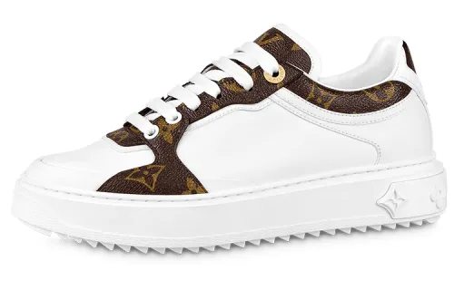 LOUIS VUITTON Time Out Cow Leather, Patent Leather Low top Stylish Skateboarding Shoes Women's White Brown