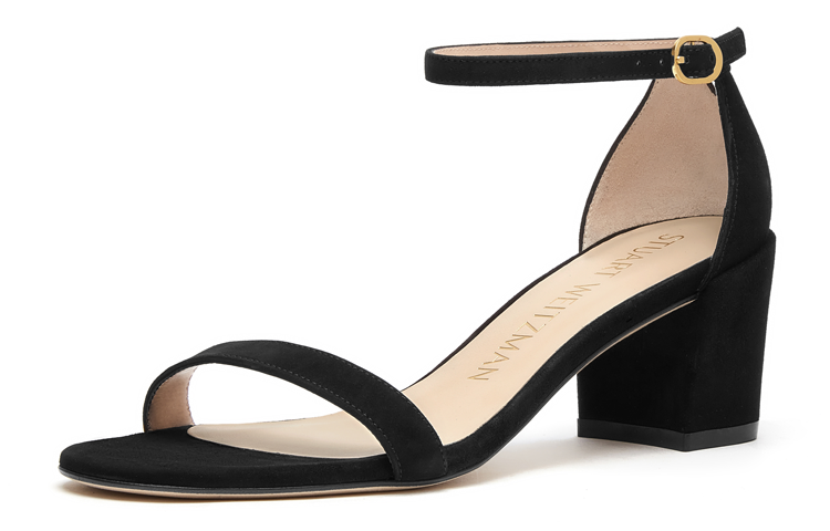 Stuart Weitzman/SW Suede Nubuck One Strap Sandals Women's Black