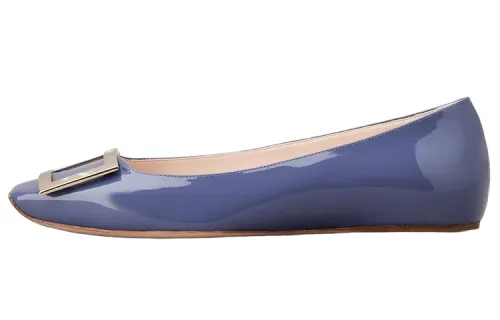 Roger Vivier Roger Vivier Patent Leather Square Toe Metal Buckle Casual Shoes Women's Blue