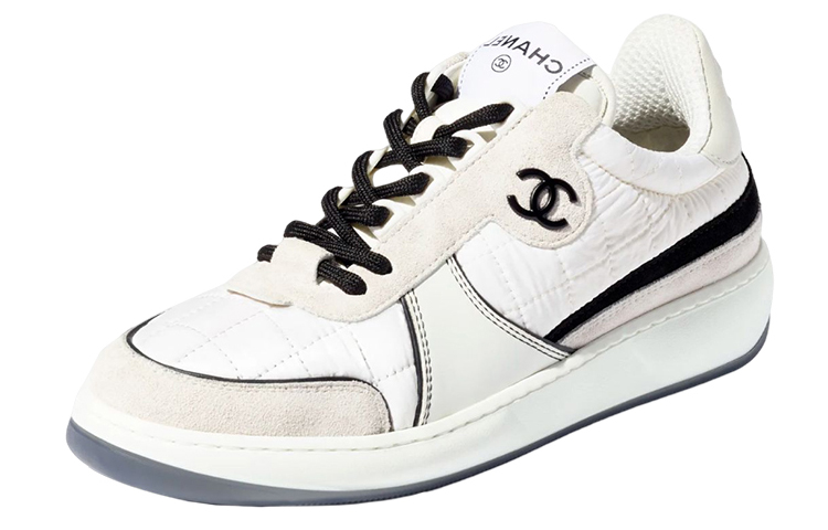 CHANEL Textile, Leather Logo Low top Stylish Skateboarding Shoes Women's White