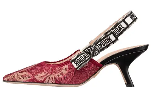 DIOR J'Adior Cotton Fabric Slim Heel High Heels Women's Cherry Red