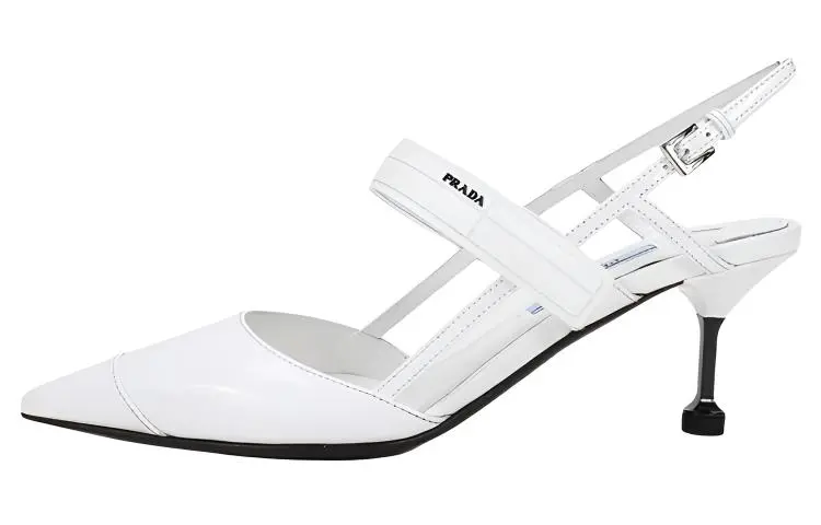PRADA Leather Slim Heel High Heels 6.5cm Women's White