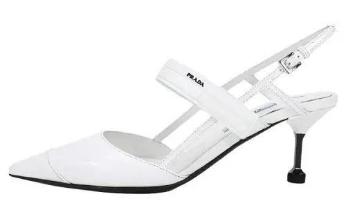 PRADA Leather Slim Heel High Heels 6.5cm Women's White
