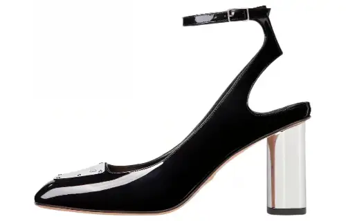 DIOR Leather Chunky Heel High Heels 8cm Women's Black