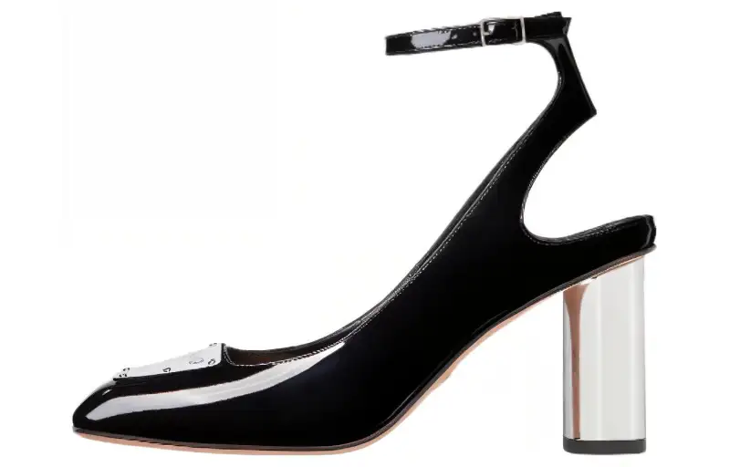 DIOR Leather Chunky Heel High Heels 8cm Women's Black