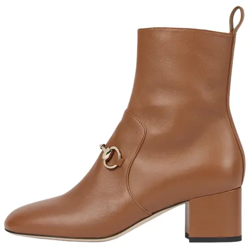 GUCCI Horsebit Leather Ankle Boots 5.5cm Women's Brown
