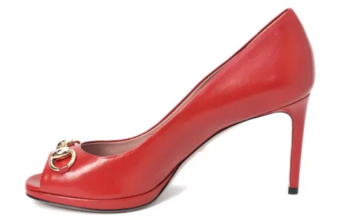 GUCCI Leather Slim Heel High Heels Women's Red