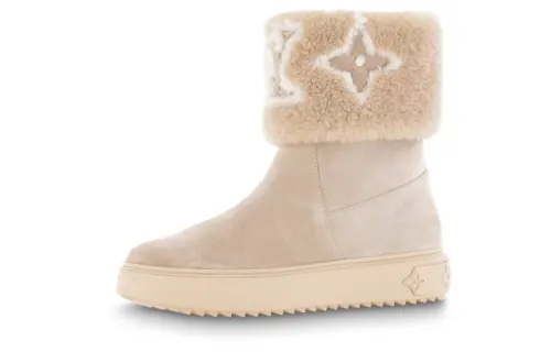 LOUIS VUITTON Snowdrop Thermal Shaft Ankle Boots Women's Light Brown