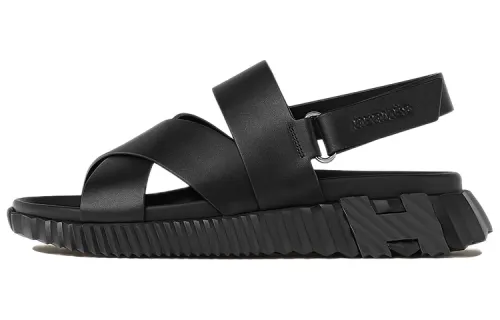 HERMES Electric Leather Hook and loop One Strap Sandals Men's Black