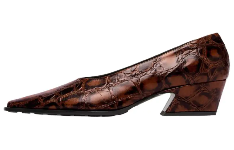 Bottega Veneta Cow Leather Chunky Heel High Heels 5CM Women's Brown