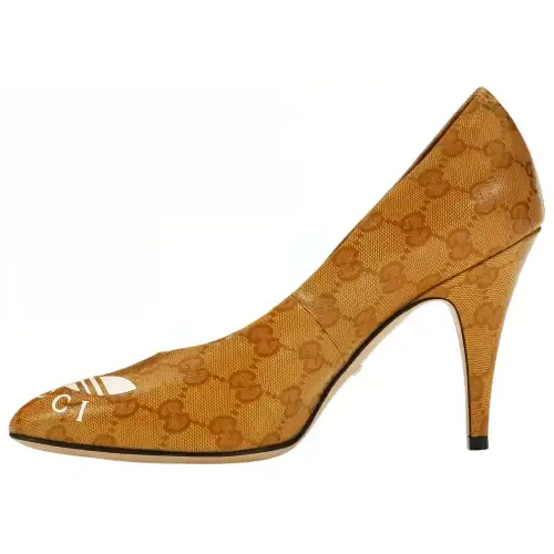 Adidas Originals x GUCCI Leather Slim Heel High Heels 9.5cm Women's Brown