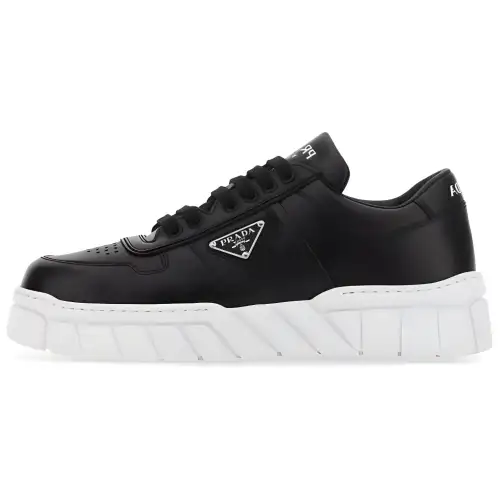 PRADA Leather Low top Stylish Skateboarding Shoes Women's Black White