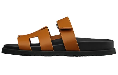 HERMES Chypre Slide Slippers Women's Brown Black