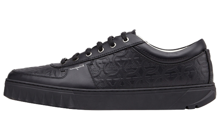FERRAGAMO Gancini Casual Low top Stylish Skateboarding Shoes Men's Black