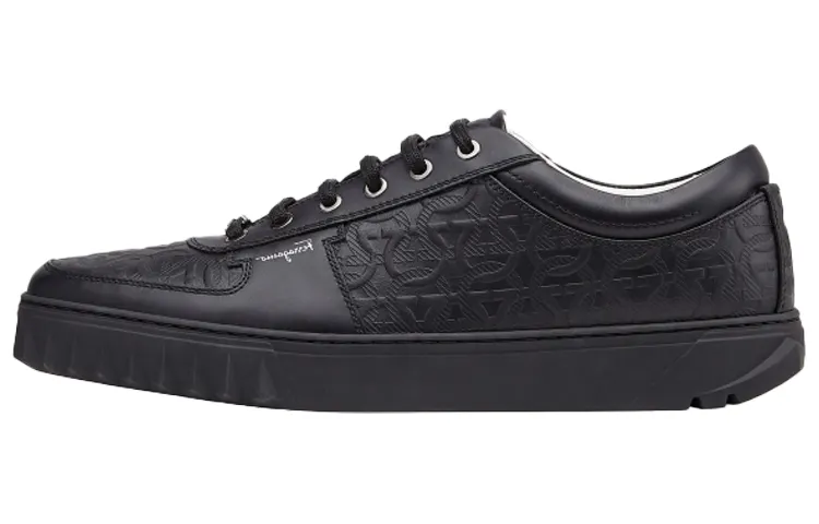 FERRAGAMO Gancini Casual Low top Stylish Skateboarding Shoes Men's Black