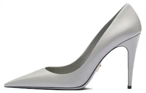 PRADA Leather Slim Heel High Heels 10cm Women's Gray