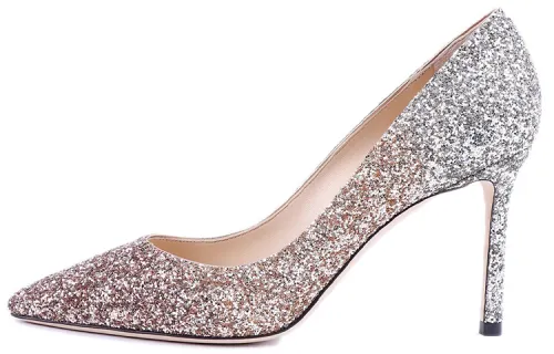 Jimmy Choo Romy 85 Cow Leather Slim Heel High Heels 8.5cm Women's Rose Gold Silver Gradient Color Changing
