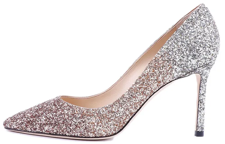 Jimmy Choo Romy 85 Cow Leather Slim Heel High Heels 8.5cm Women's Rose Gold Silver Gradient Color Changing