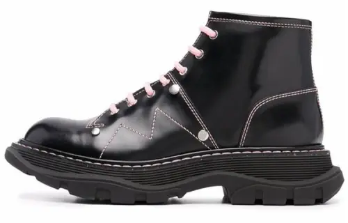 Alexander McQueen Contrast Stitch Tread Lace Up Boots 'Black Pink' Women's