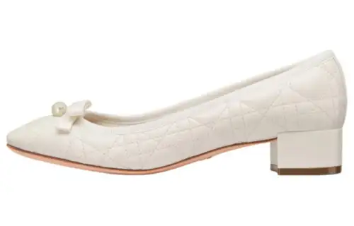 DIOR Leather Chunky Heel High Heels 3cm Women's Ecru